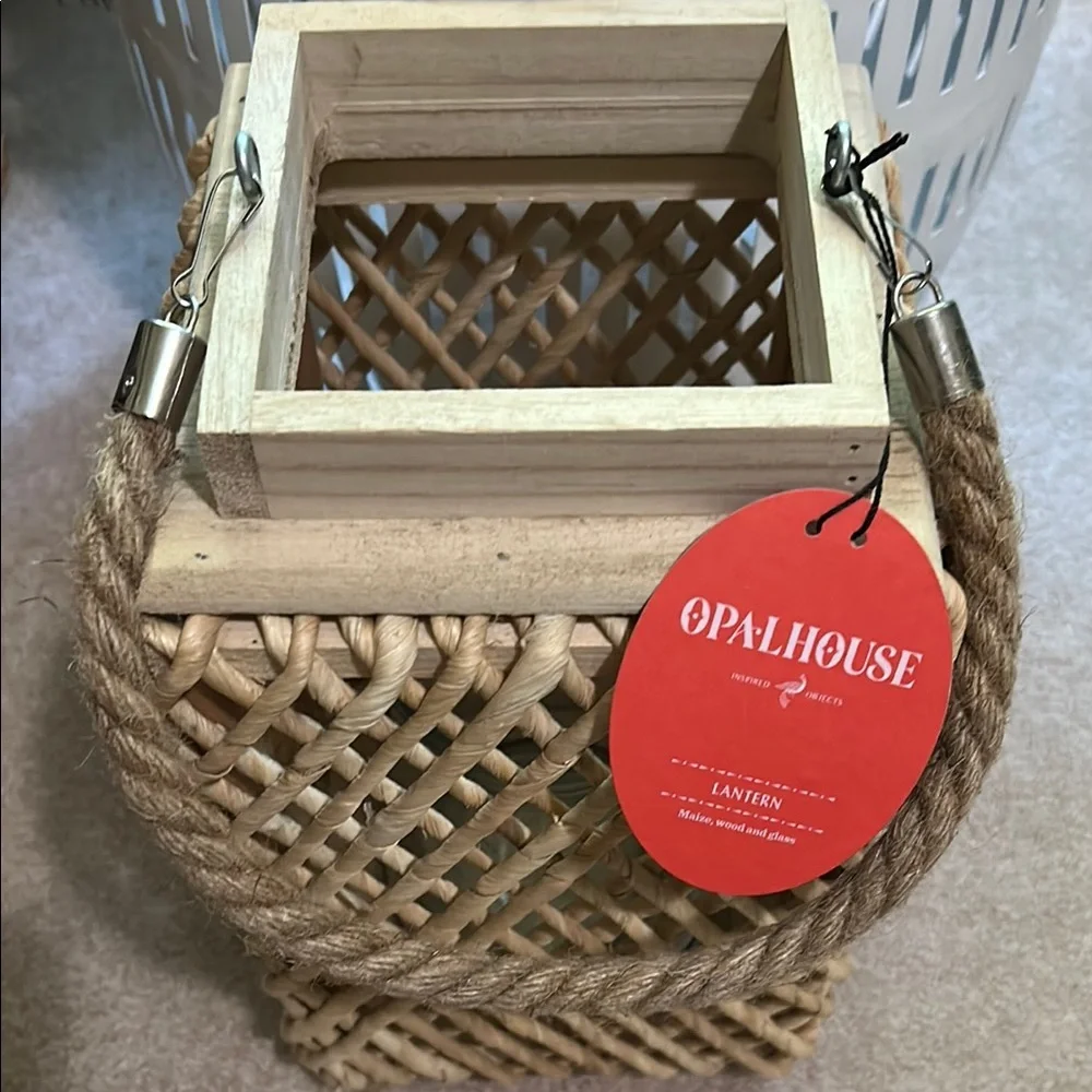 Opalhouse Tan and Brown Lantern with Intricate Weave